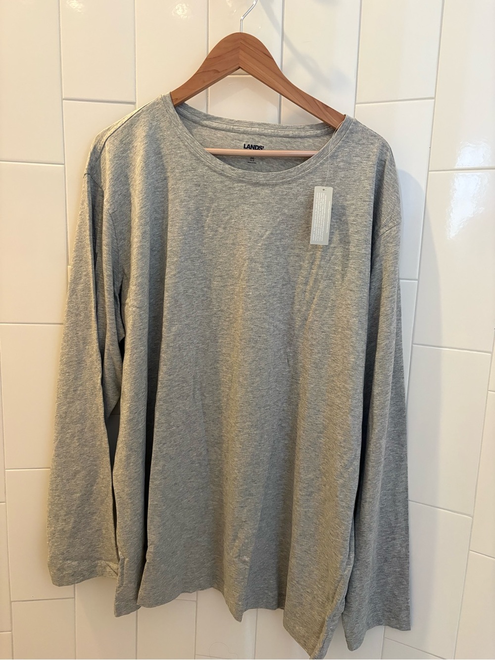 Lands' End Men's Long Sleeve Crewneck Shirt - Light Gray